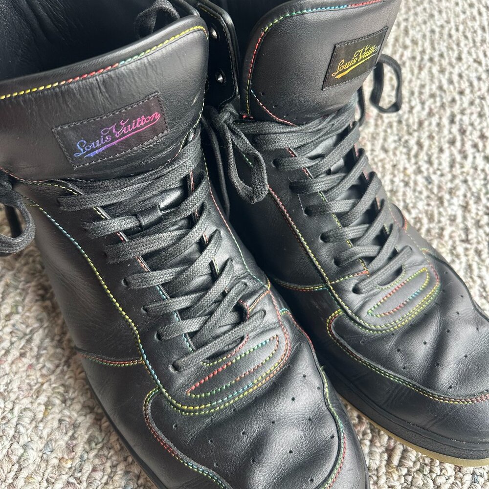 Louis Vuitton Multicolor Stitch High-Top Sneakers – Black Leather